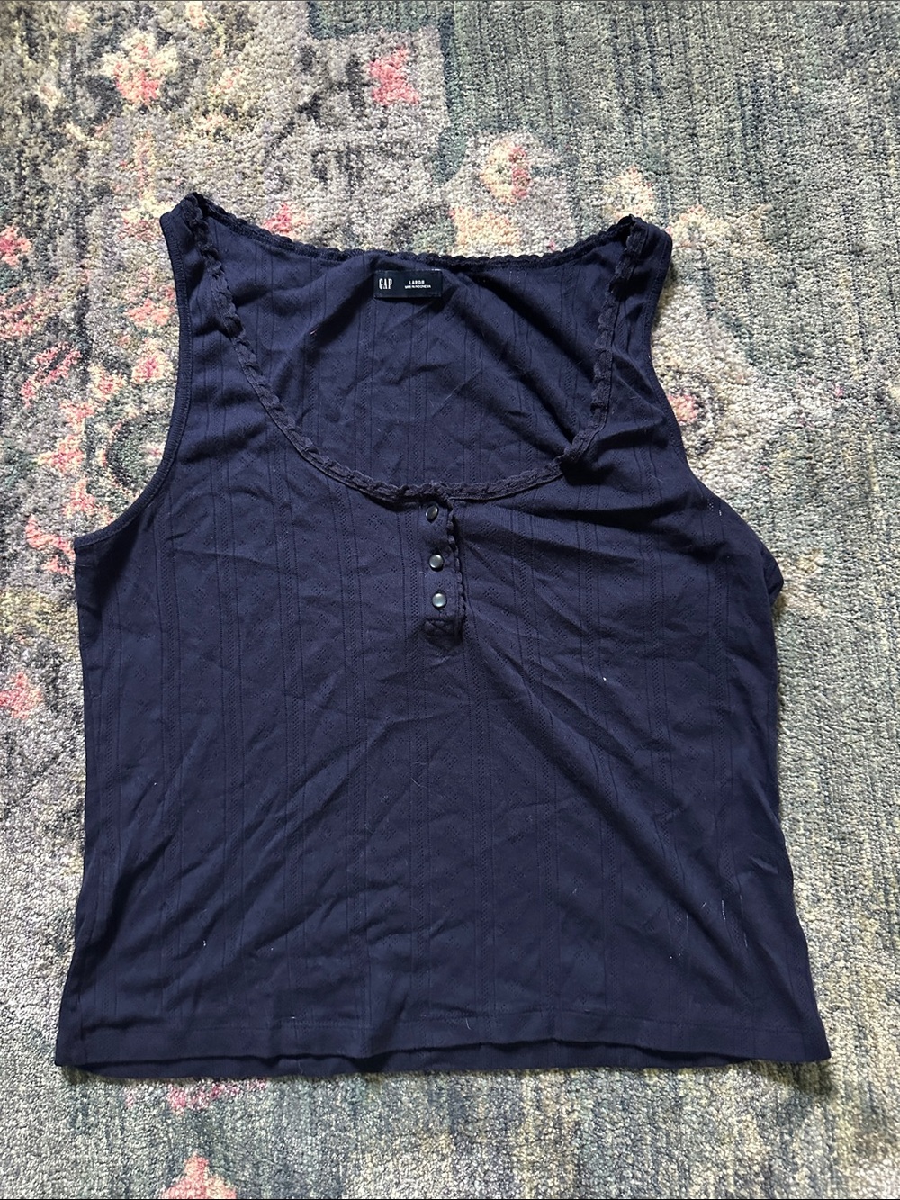 Gap Navy Henley Coquette Tank Top Women’s Large Girly Business Casual Basic